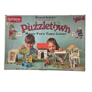 PLAYSKOOL RICHARD SCARRY'S PUZZLETOWN SET D  MAYOR FOX'S TOWN CENTER 1976